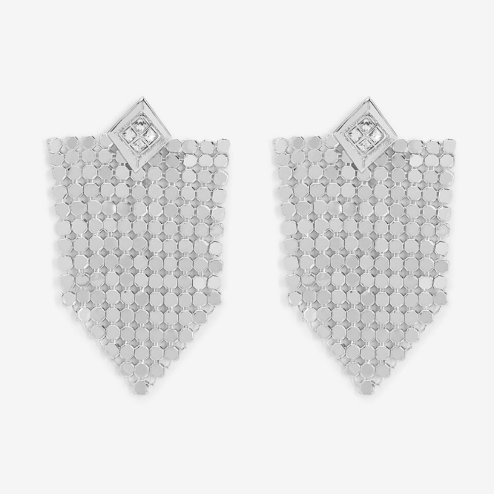 LUV AJ x Express Shiny Silver Chainmaille Metal Mesh Dangle Earrings